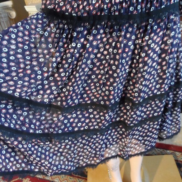 New Diane Von Furstenberg Navy Blue Multi 100% Silk Chiffon Peasant Dress Size 2 - Picture 10 of 16